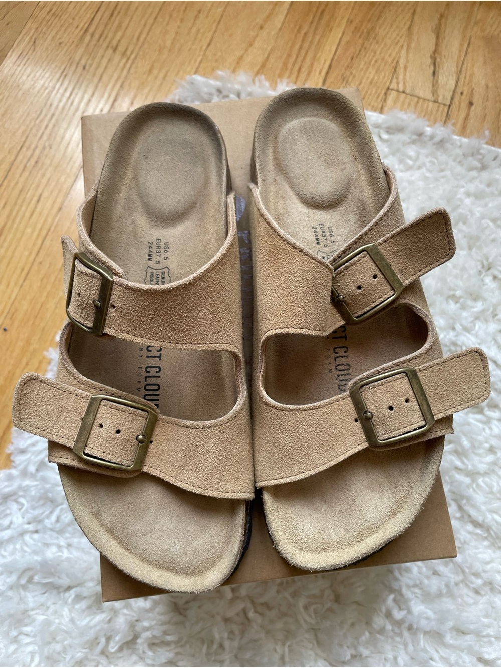 Women's Double Strap Suede Sandals in Light Tan